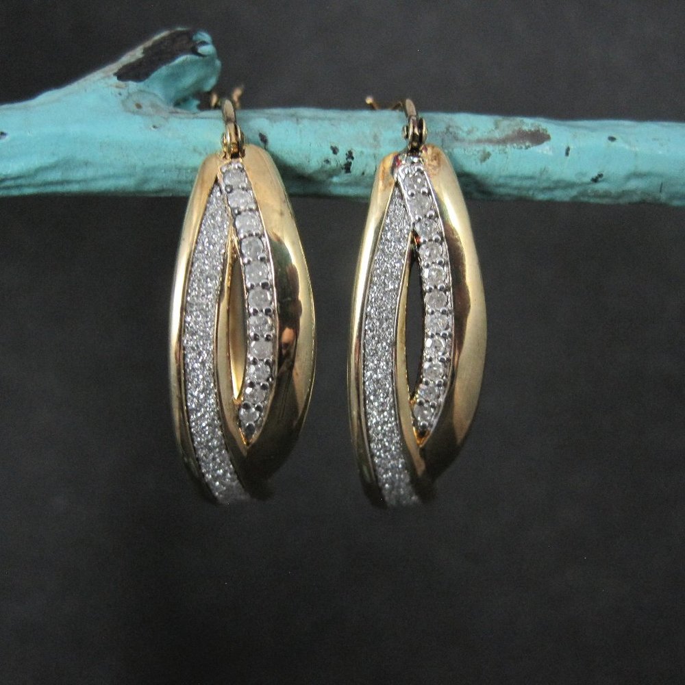 Genuine Diamond Earrings Gold Vermeil Over Sterling Silver Latching Closures